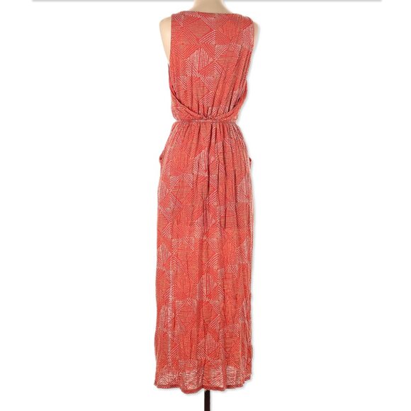 NWT Batik-Dotted Diamond Pattern Orange Maxi Dress w Pockets - Women's Size L - Picture 4 of 6